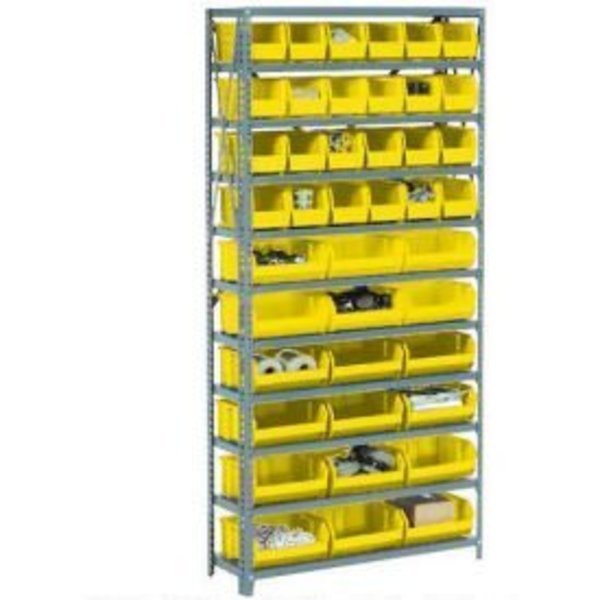 Global Equipment Steel Open Shelving - 30 Yellow Plastic Stacking Bins 6 Shelves - 36x12x39 603245YL